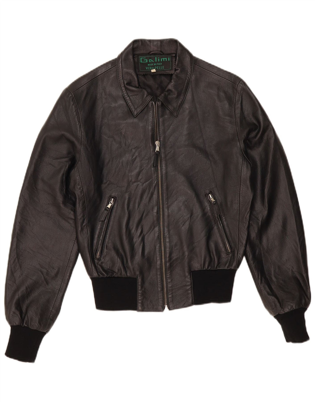 Vintage Womens Bomber Leather Jacket IT 44 Medium Black Leather