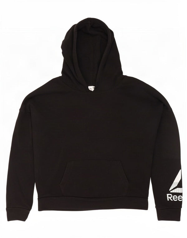 Reebok Womens Graphic Oversized Hoodie Jumper UK 12/14 Medium Black Cotton