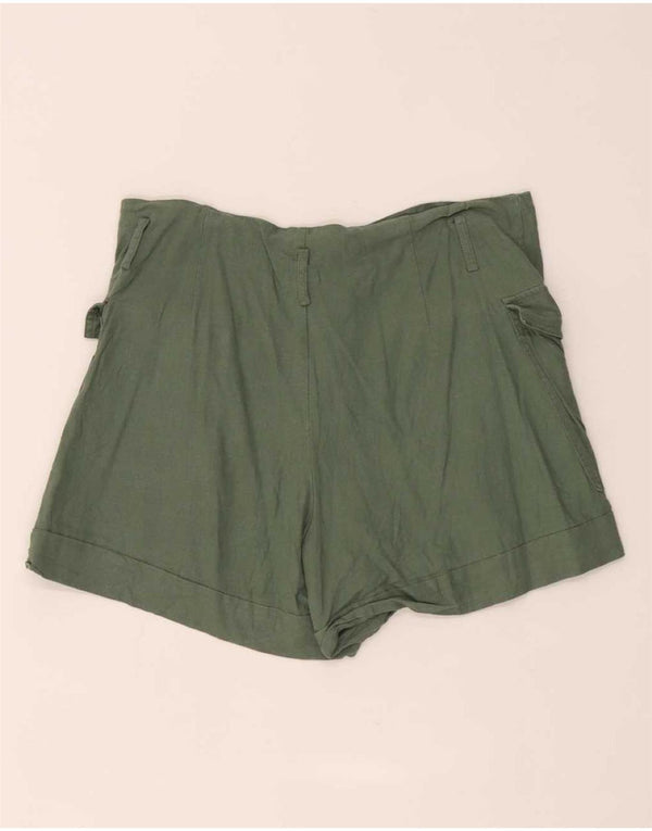 Zara Womens High Waist Cargo Shorts XL W32 Green Linen