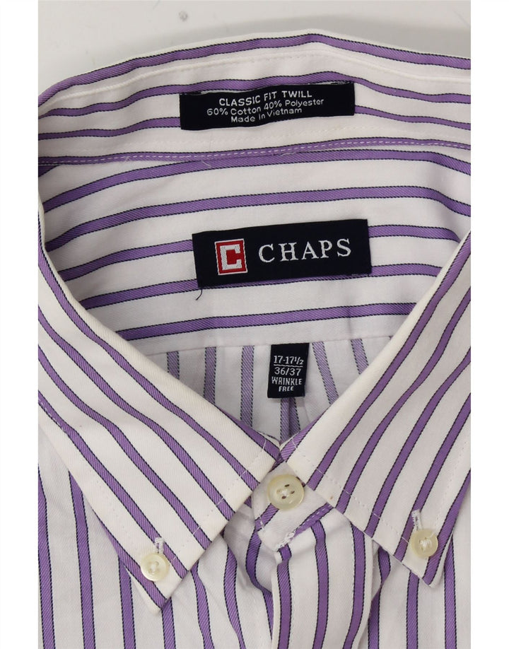 CHAPS Mens Classic Fit Shirt Size 17 17 1/2 XL Purple Striped Cotton