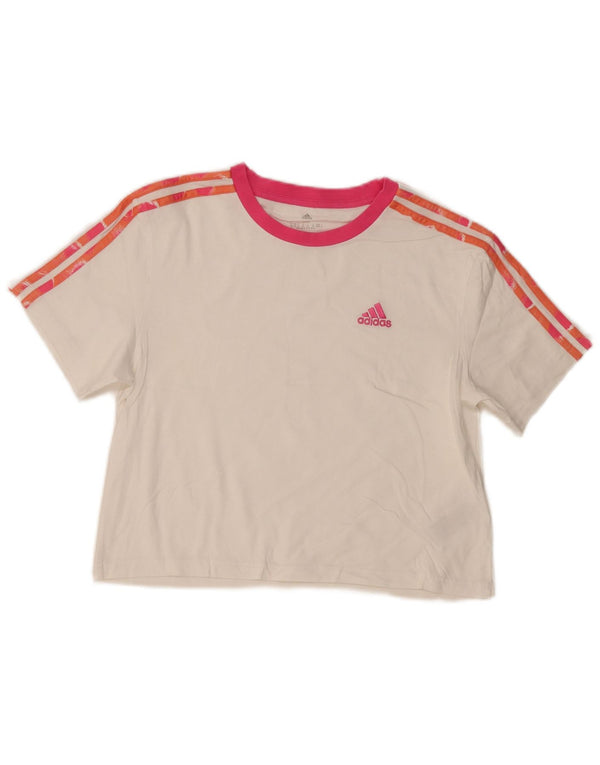 ADIDAS Womens Crop T-Shirt Top UK 4/6 XS White Cotton