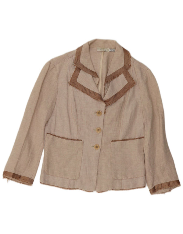 Pinko Womens 3 Button Blazer Jacket UK 8 Small Beige Cotton