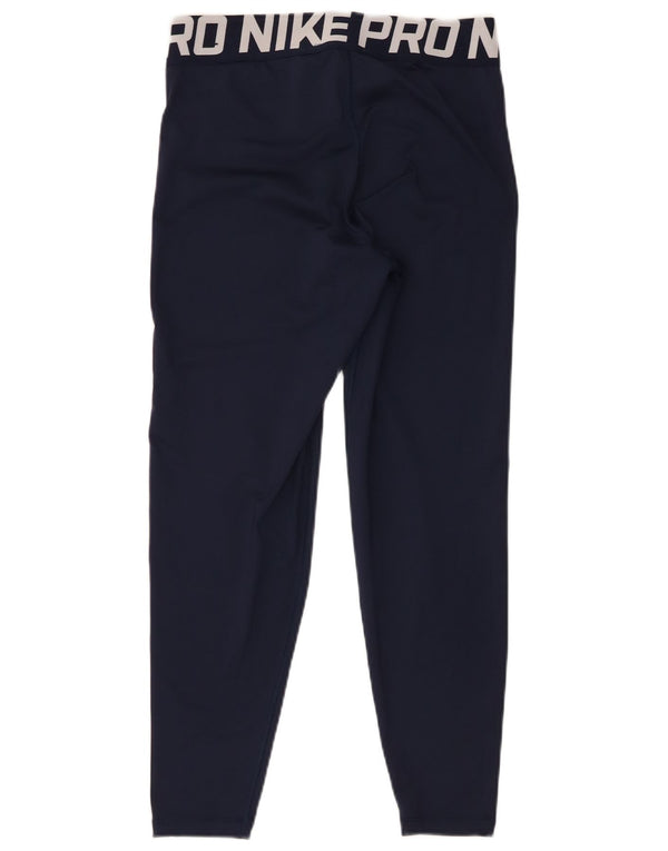 Nike Womens Dri Fit Graphic Leggings UK 14 Medium Navy Blue Polyester