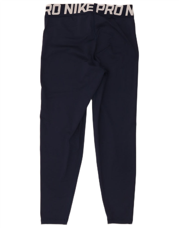 Nike Womens Dri Fit Graphic Leggings UK 14 Medium Navy Blue Polyester