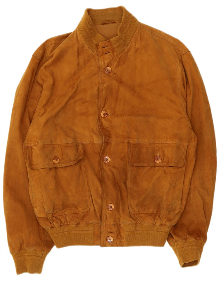 I NAVIGLI Mens Suede Bomber Jacket IT 48 Medium Brown Leather