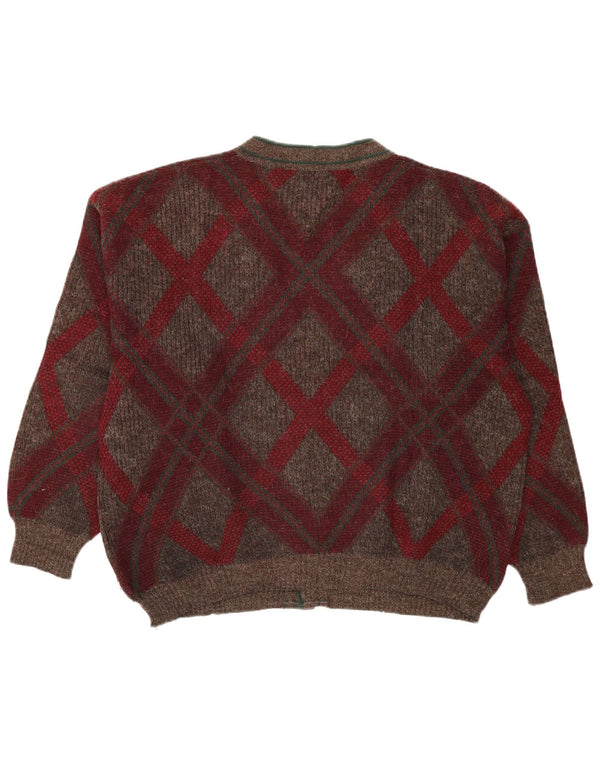 Jockey Mens Cardigan Sweater XL Burgundy Argyle/Diamond