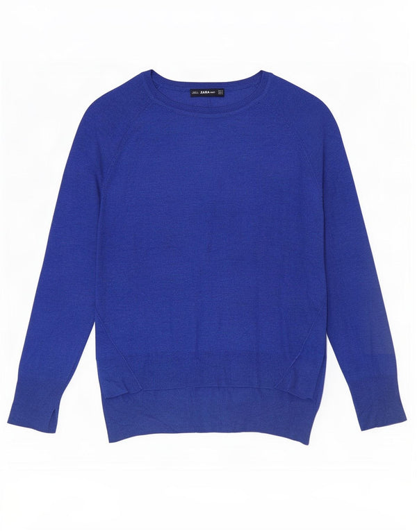 Zara Womens Boat Neck Jumper Sweater UK 14 Medium Blue Viscose