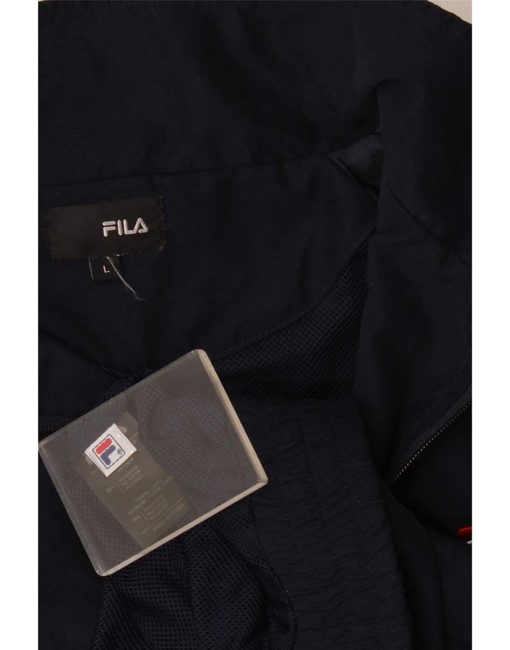 Fila Mens Tracksuit Top Jacket Large Navy Blue Striped Polyester