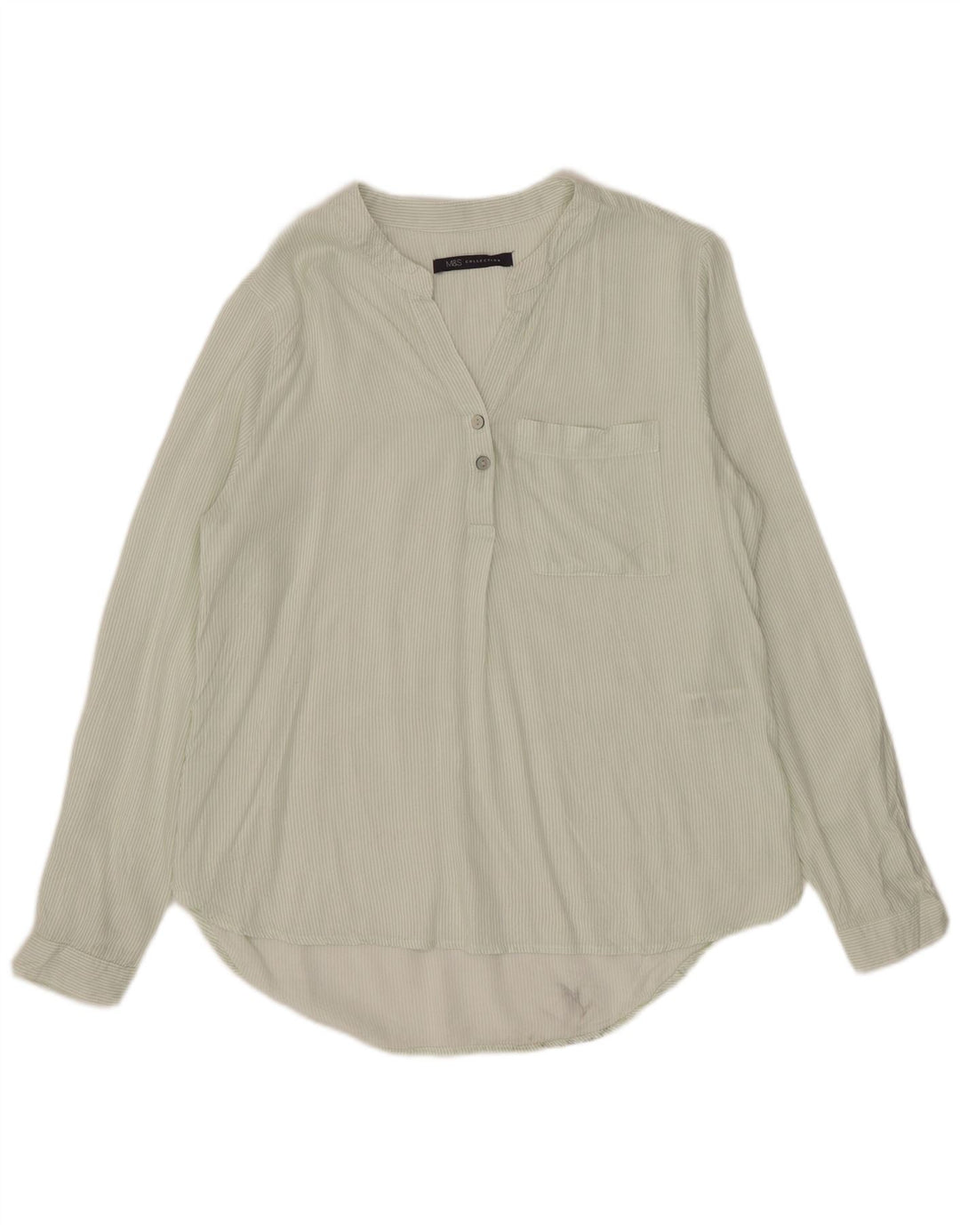 Marks & Spencer Womens Pullover Shirt UK 6 XS Green Pinstripe Viscose