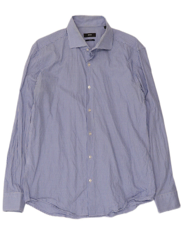 Hugo Boss Mens Slim Fit Shirt Size 42 16 1/2 Large Blue Gingham Cotton