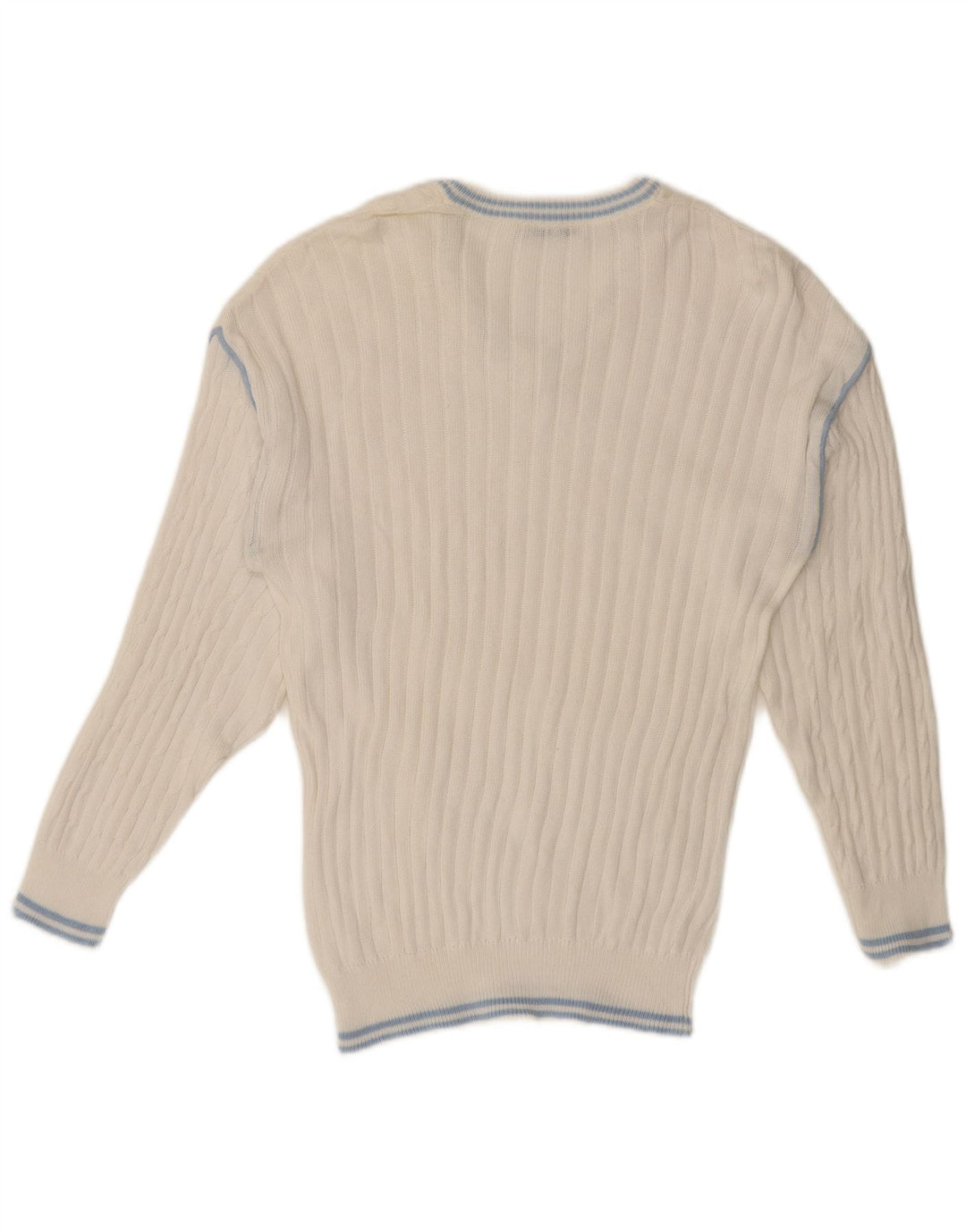 VINTAGE Mens V-Neck Jumper Sweater Small White Cotton