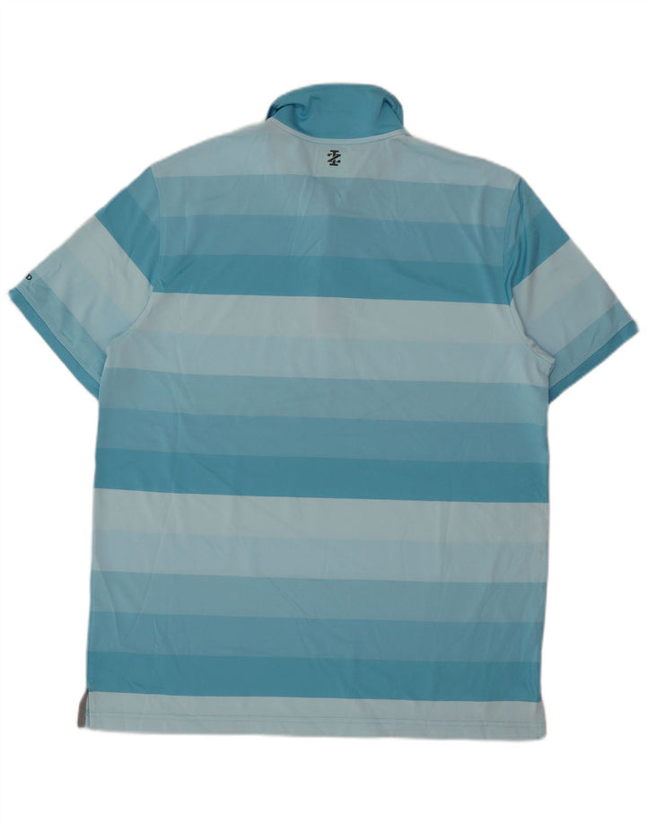 Izod Mens Polo Shirt Large Blue Striped Polyester