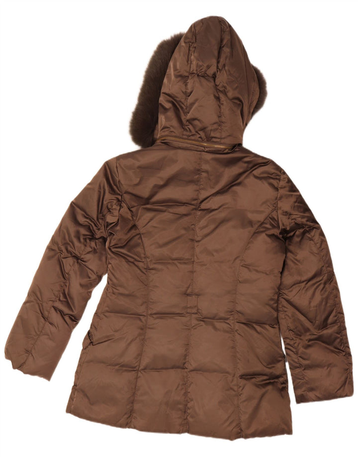 Trussardi Womens Hooded Padded Jacket IT 46 Large Brown Polyester