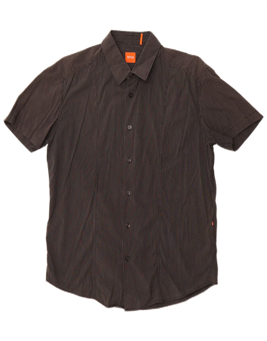 HUGO BOSS Mens Short Sleeve Shirt Large Grey Pinstripe Cotton