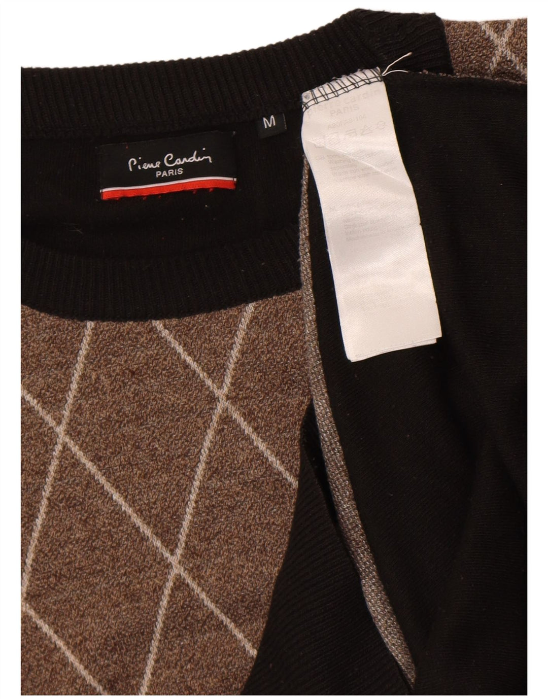 Pierre Cardin Mens Crew Neck Jumper Sweater Medium Black Argyle/Diamond