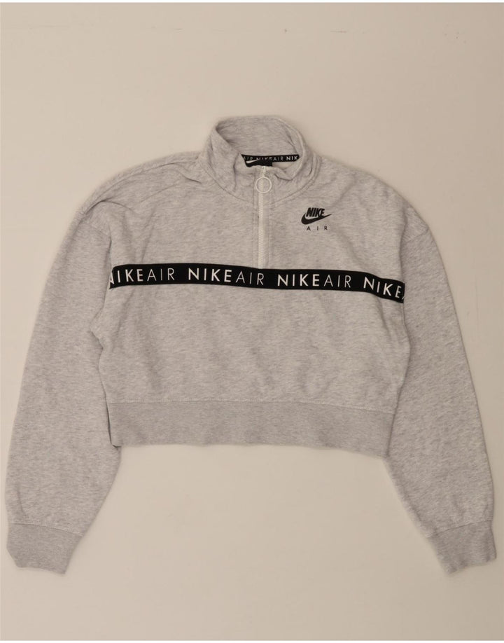 NIKE Womens Graphic Zip Neck Sweatshirt Jumper UK 14 Medium Grey Vintage Nike and Second-Hand Nike from Messina Hembry 