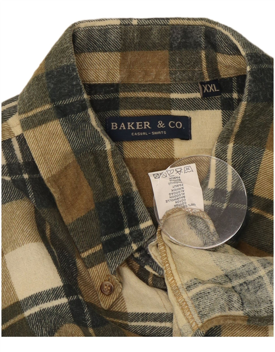 Vintage Mens Flannel Shirt 2XL Khaki Plaid Cotton