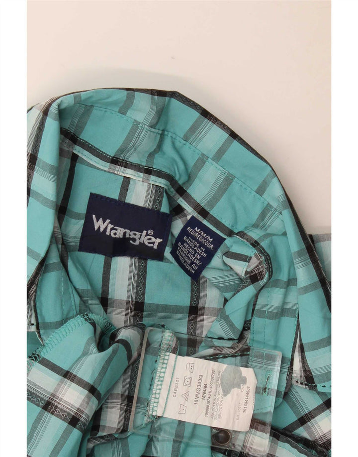 Wrangler Mens Shirt Medium Turquoise Check Cotton