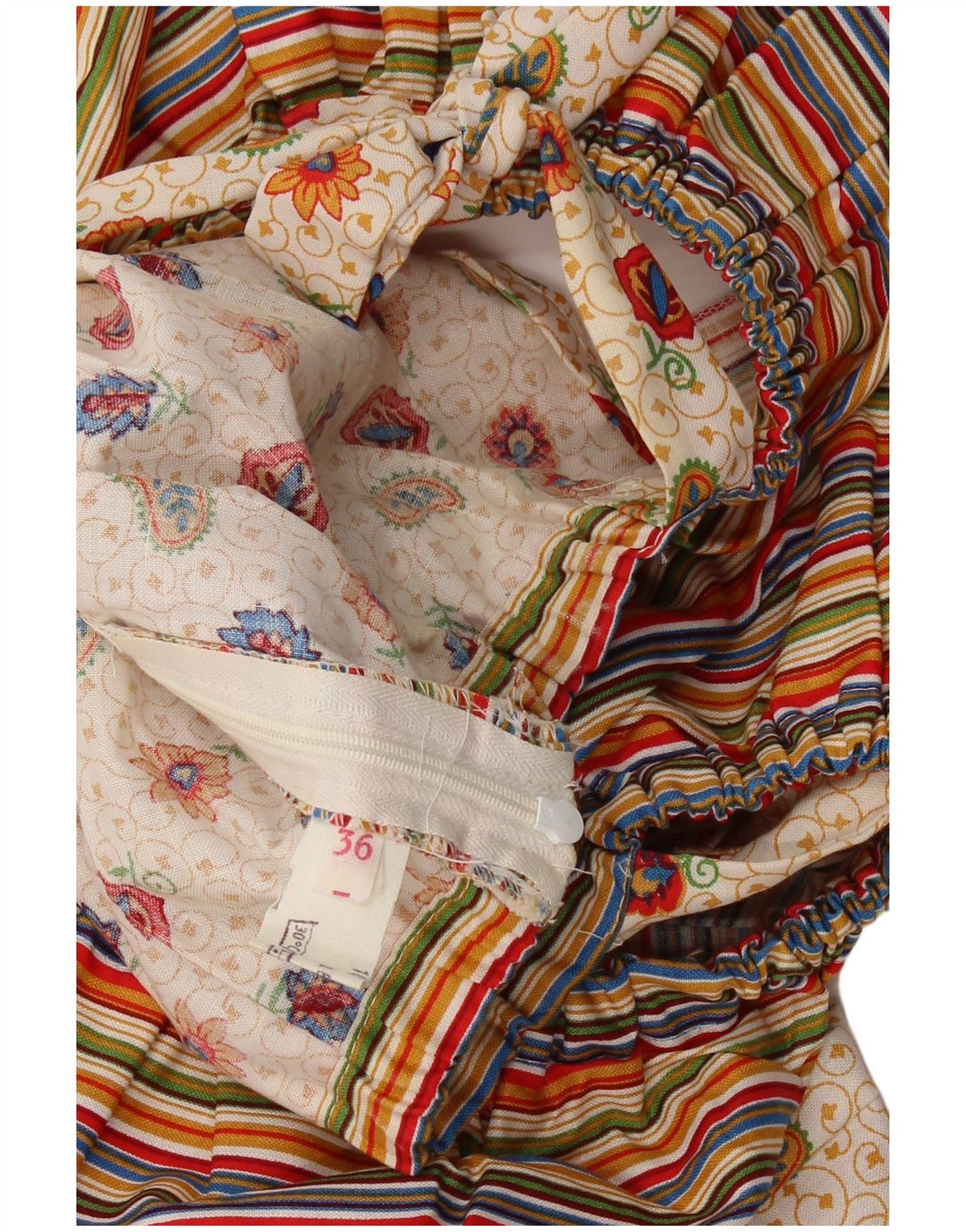 VINTAGE Womens Sleeveless A-Line Dress EU 36 Small Beige Paisley Cotton