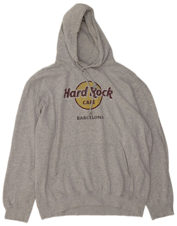 Hard Rock Cafe Mens Barcelona Graphic Hoodie Jumper 2XL Grey Flecked Cotton