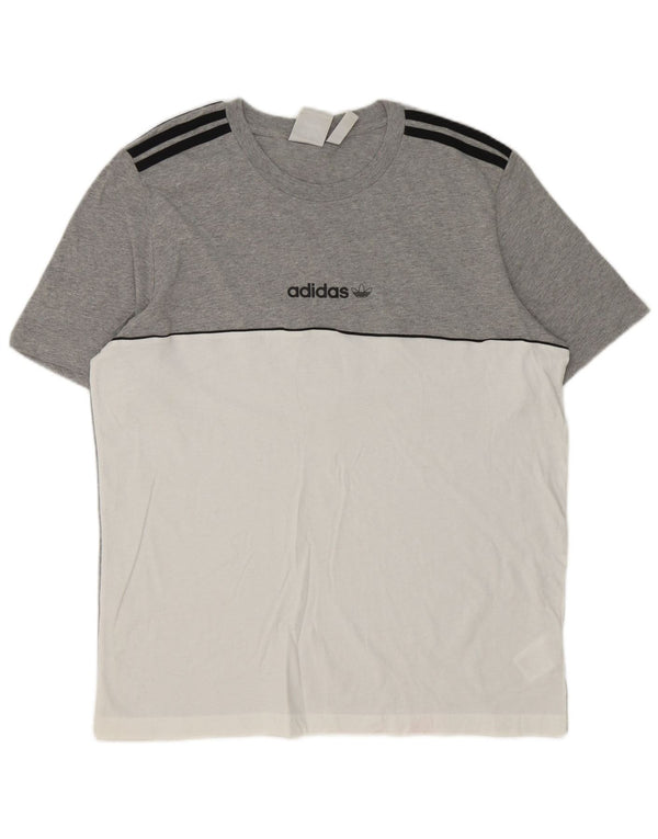 Adidas Mens Graphic T-Shirt Top Large Grey Colourblock Cotton