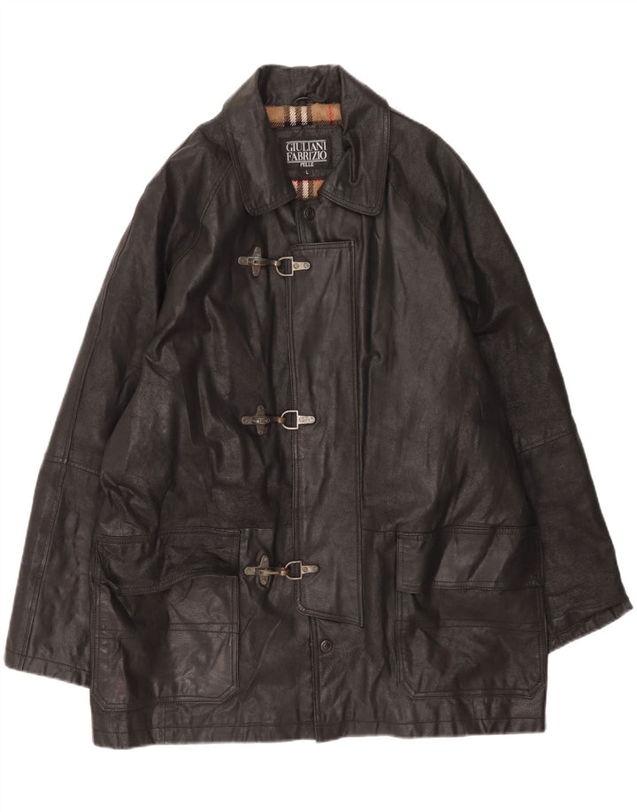 Giulia Galanti Mens Duffle Leather Jacket UK 40 Large Black Leather