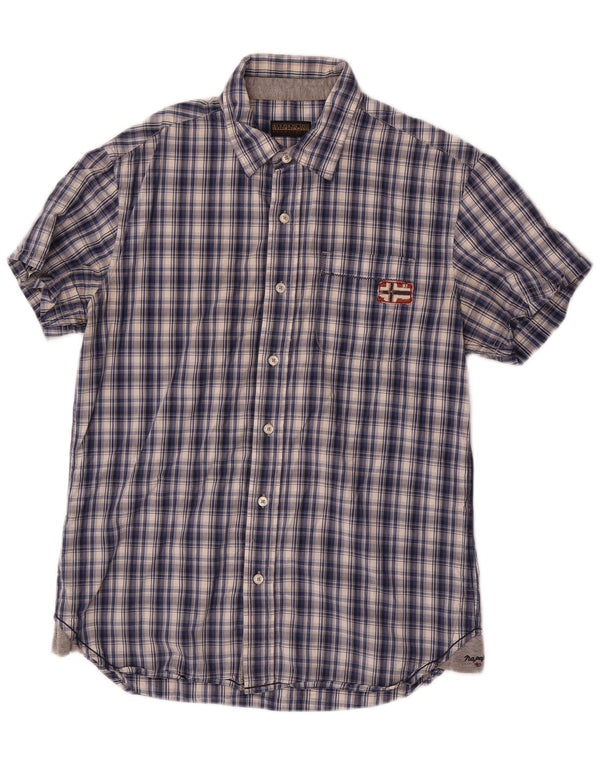 Napapijri Mens Short Sleeve Shirt Medium Navy Blue Check