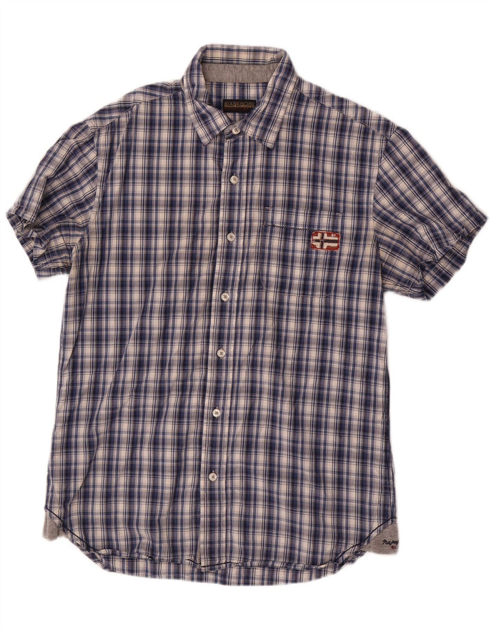 Napapijri Mens Short Sleeve Shirt Medium Navy Blue Check