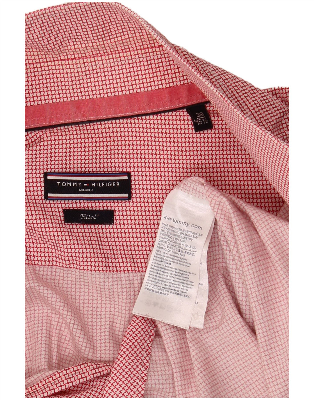 Tommy Hilfiger Mens Tailored Shirt Size 39 15 1/2 Medium Red Houndstooth