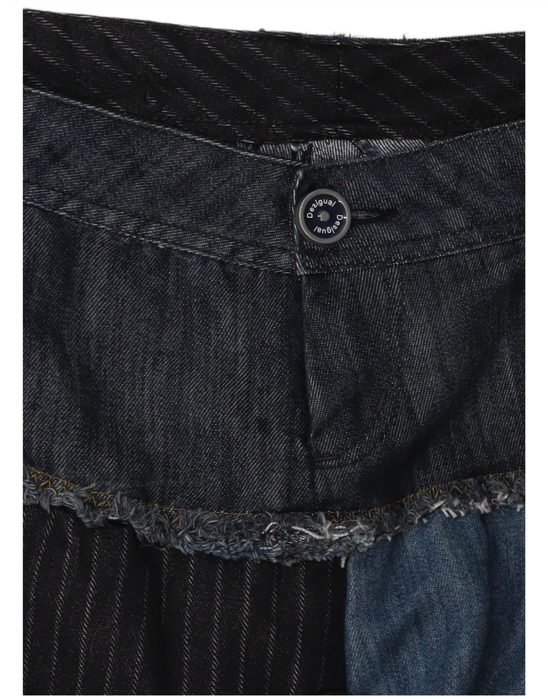 Desigual Womens Denim Bubble Skirt W32 Large Navy Blue Patchwork Cotton