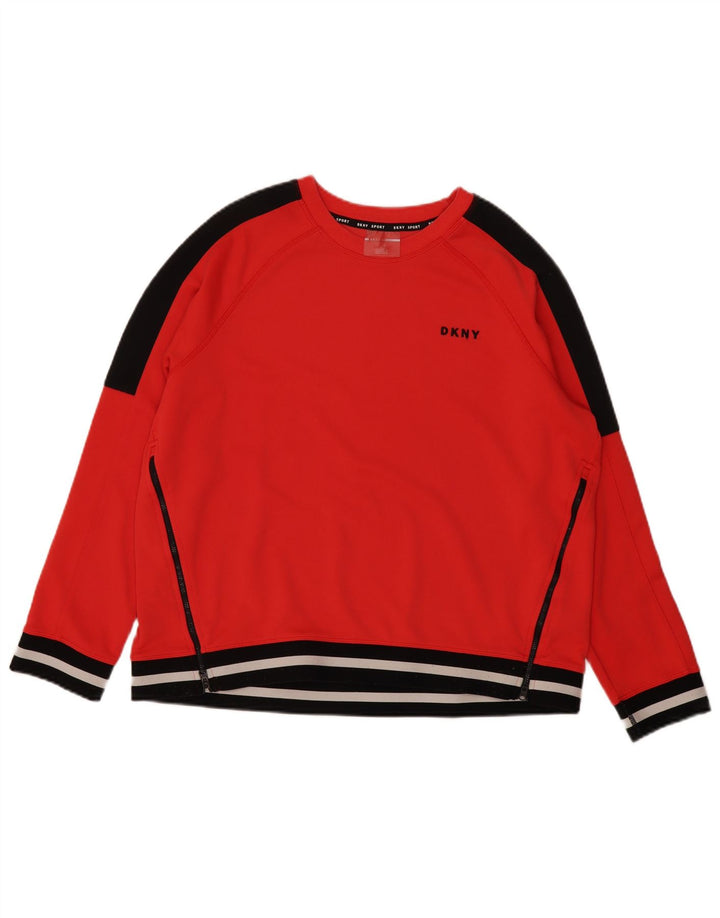 Dkny Womens Sweatshirt Jumper UK 16 Large Red Colourblock Polyester