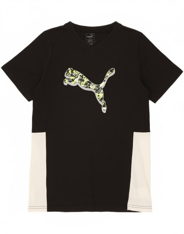 Puma Boys Graphic T-Shirt Top 13-14 Years XL Black Colourblock Cotton
