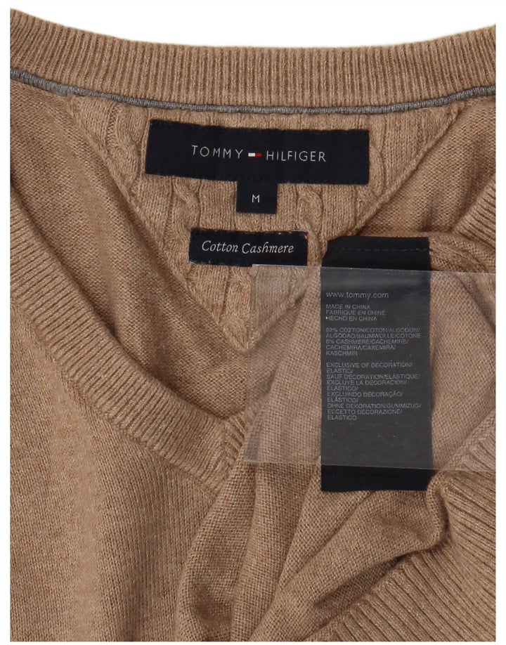 TOMMY HILFIGER Mens V-Neck Jumper Sweater Medium Beige Cotton