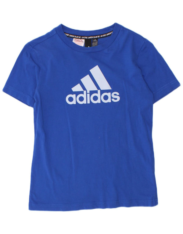 Adidas Boys Graphic T-Shirt Top 9-10 Years Blue Cotton
