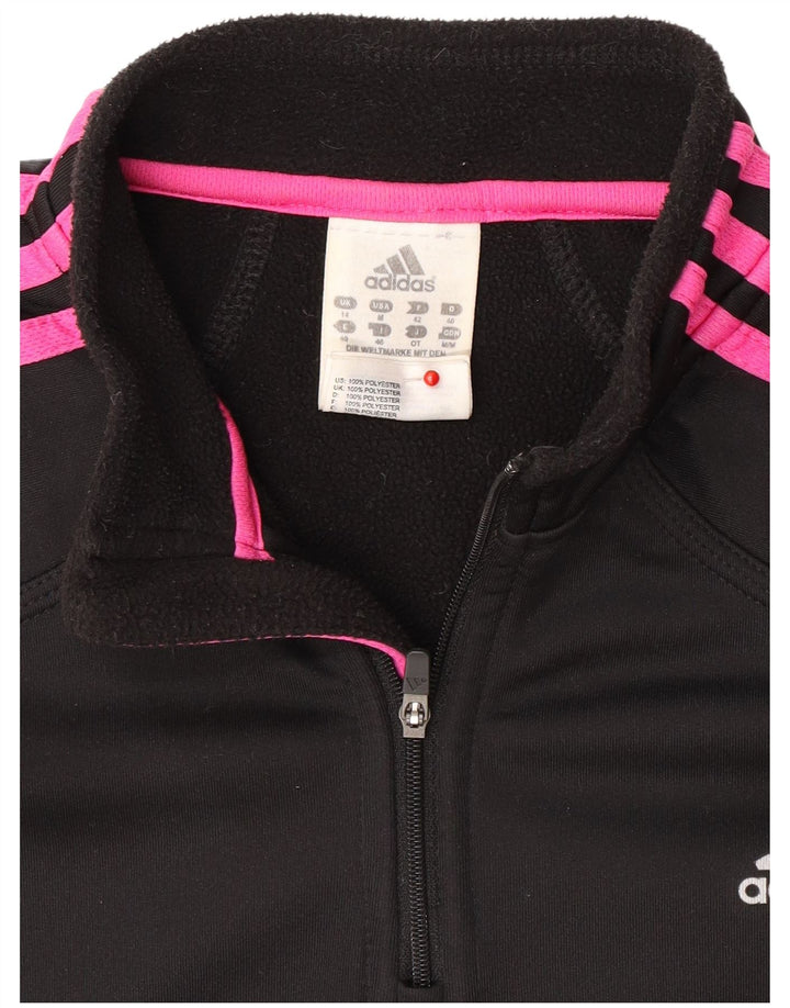 Adidas Womens Zip Neck Pullover Tracksuit Top UK 14 Medium Black Polyester