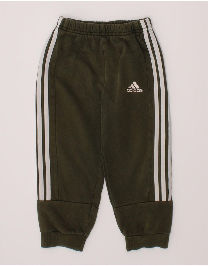 ADIDAS Boys Tracksuit Trousers Joggers 2-3 Years  Khaki Cotton