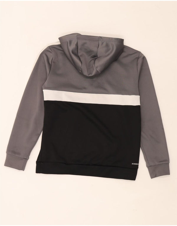 Adidas Boys Aeroready Hoodie Jumper 13-14 Years Grey Colourblock Polyester