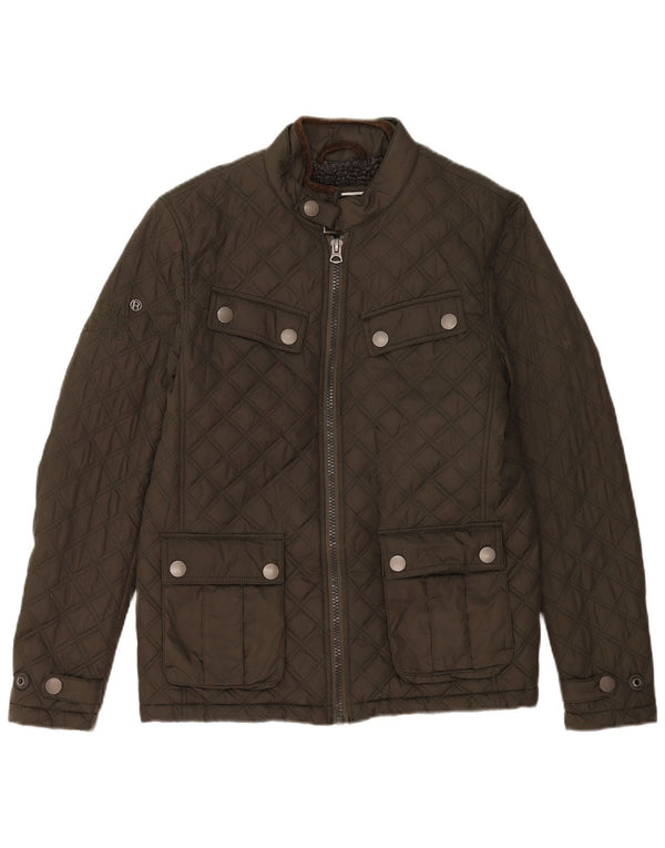 Superdry Mens Quilted Jacket UK 38 Medium Khaki Polyester