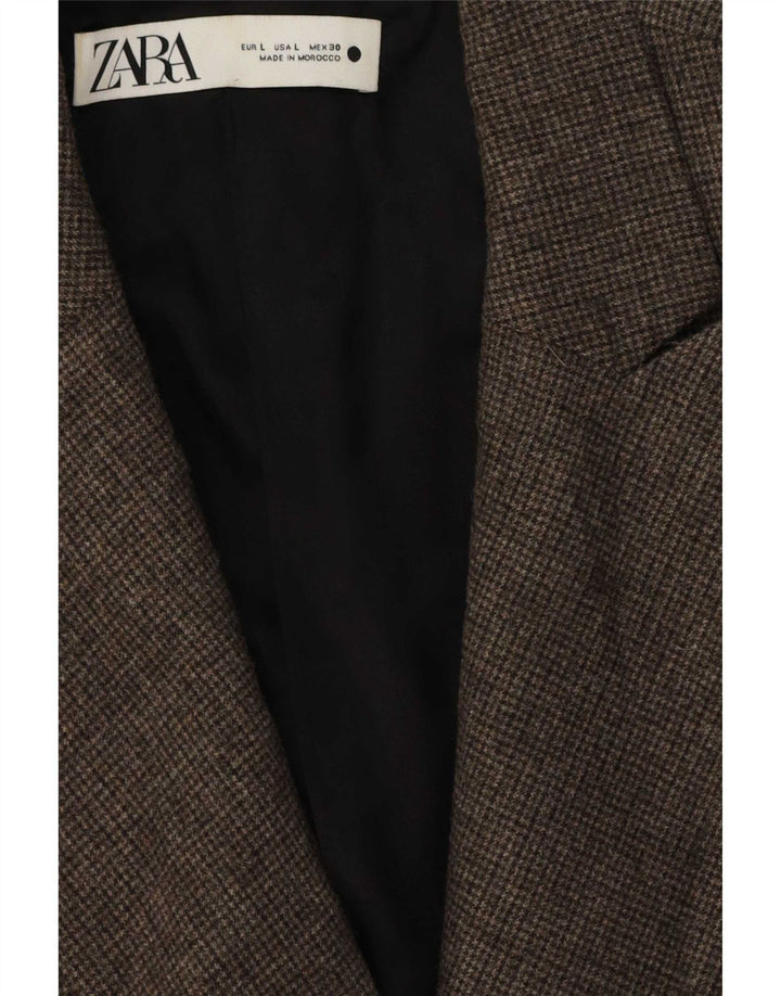 Zara Womens Double Breasted Blazer Jacket UK 16 Large Brown Houndstooth