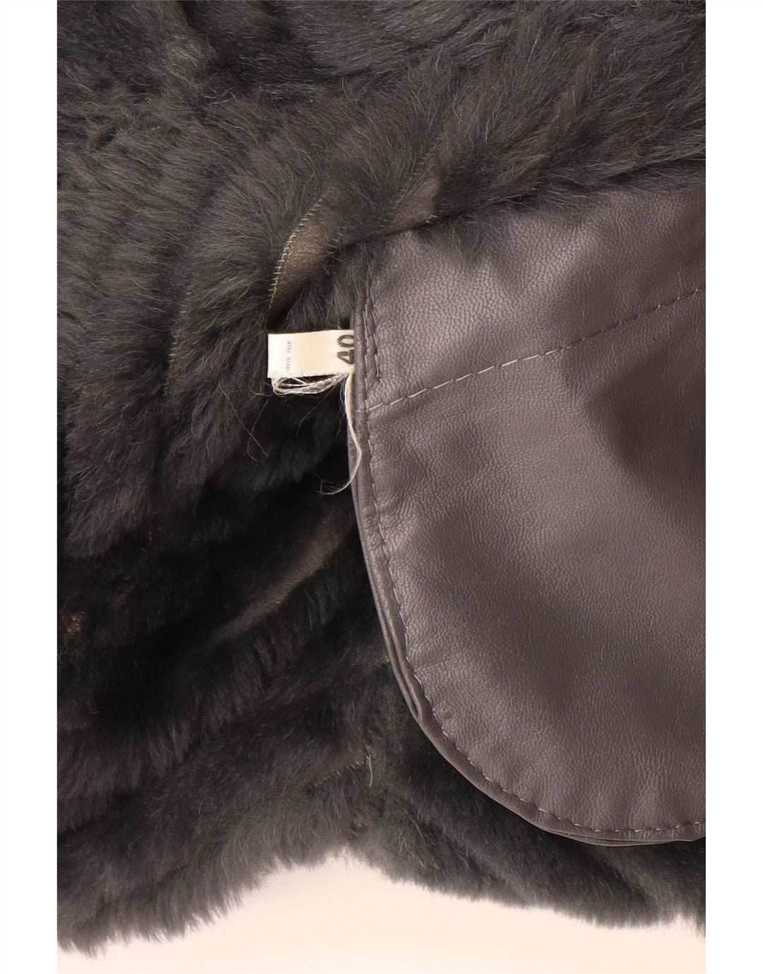 VINTAGE Womens Sherpa Longline Gilet EU 40 Medium Grey Striped Leather