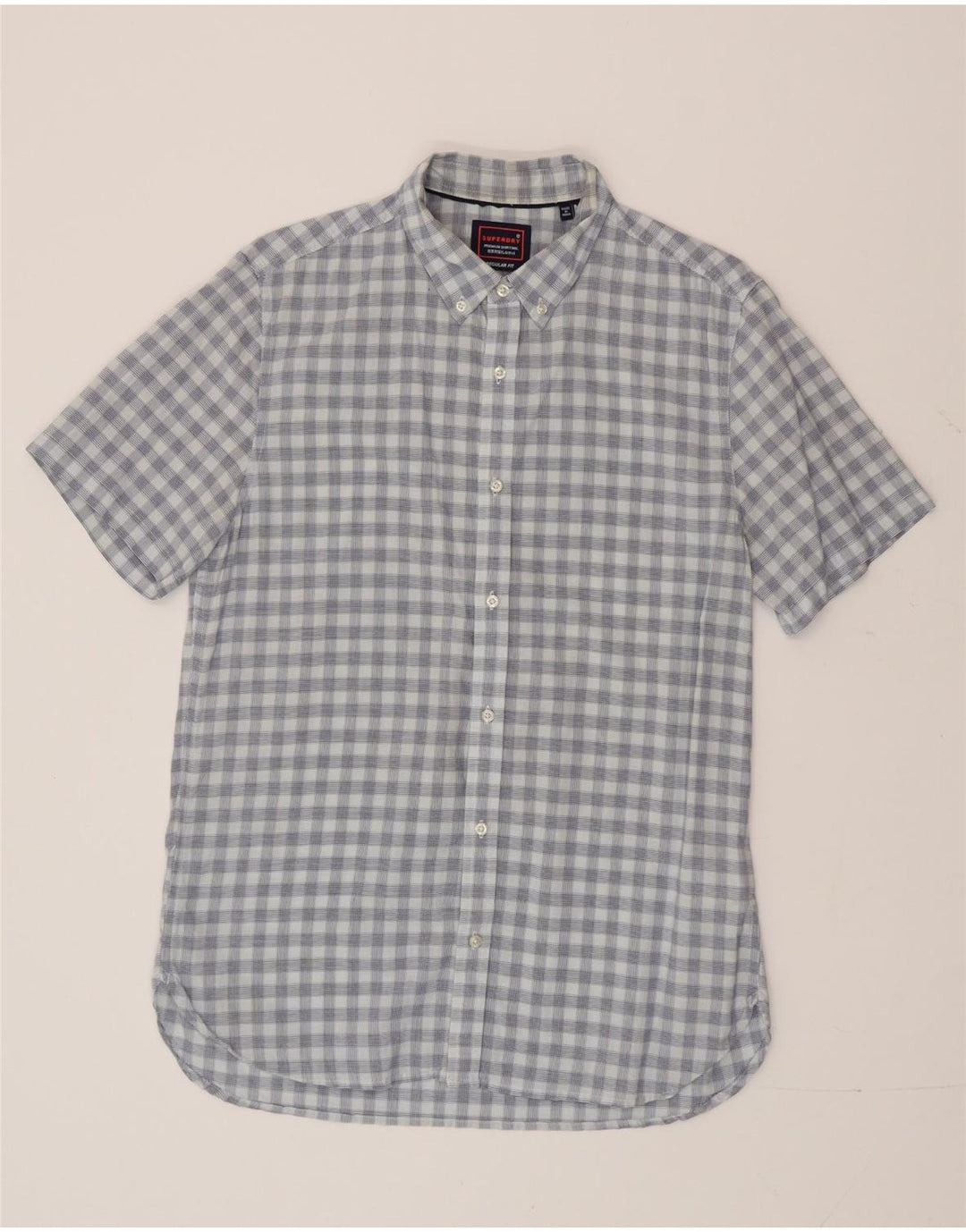 Superdry Mens Regular Fit Short Sleeve Shirt Medium Blue Gingham Cotton