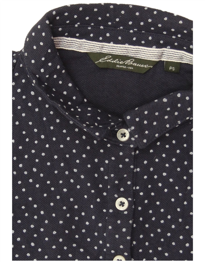EDDIE BAUER Womens Polo Shirt UK 10 Small Navy Blue Polka Dot