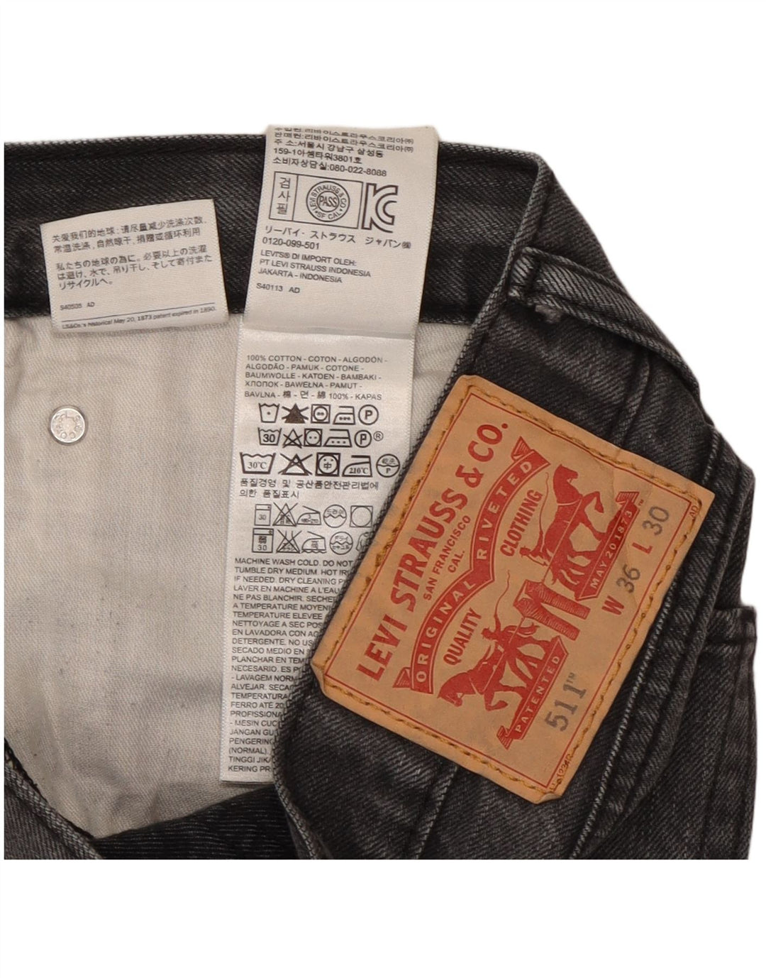 Levi's Mens 511 Slim Jeans W36 L28 Grey Cotton