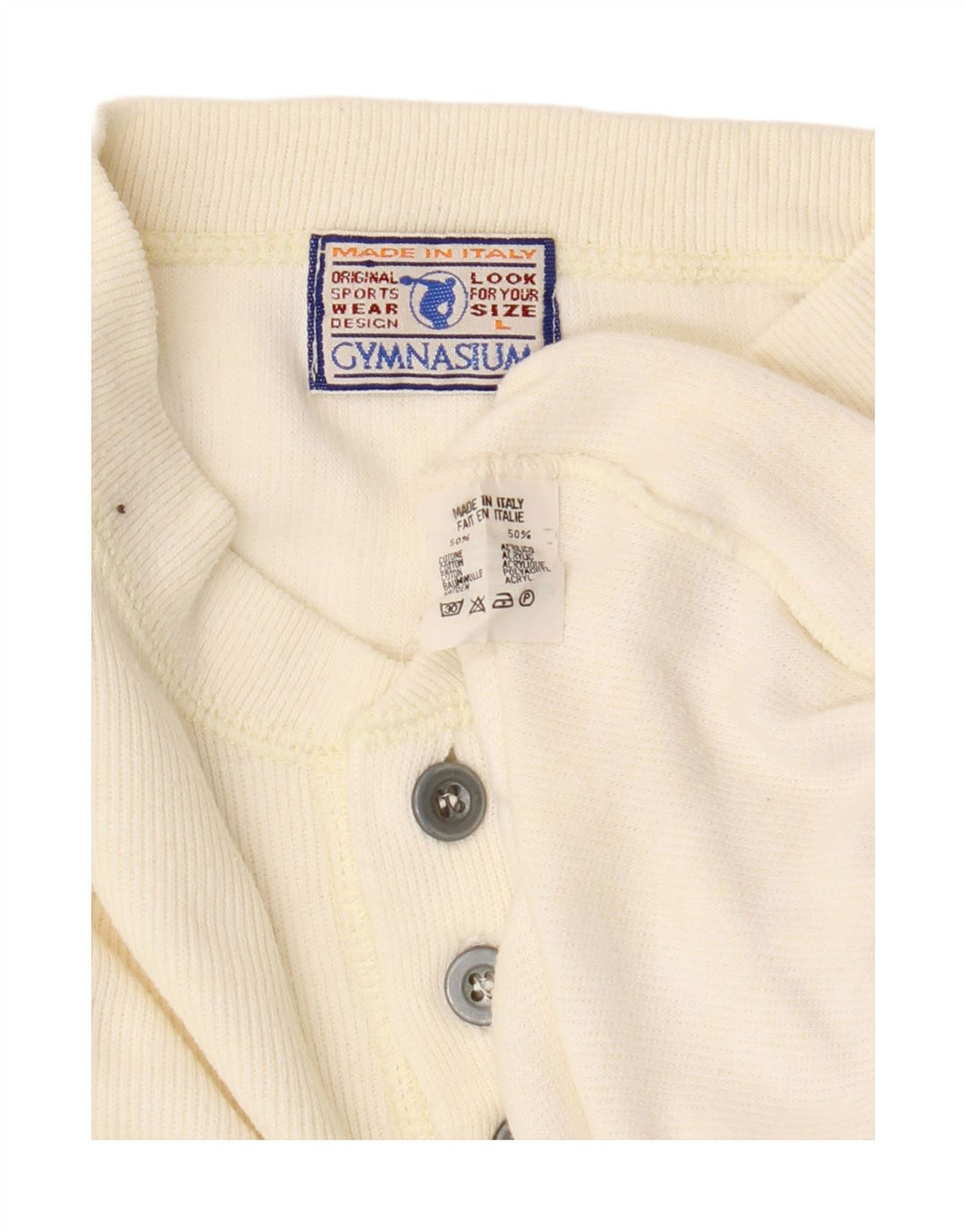 GYMNASIUM Womens Oversized Button Neck Jumper Sweater UK 16 Large White