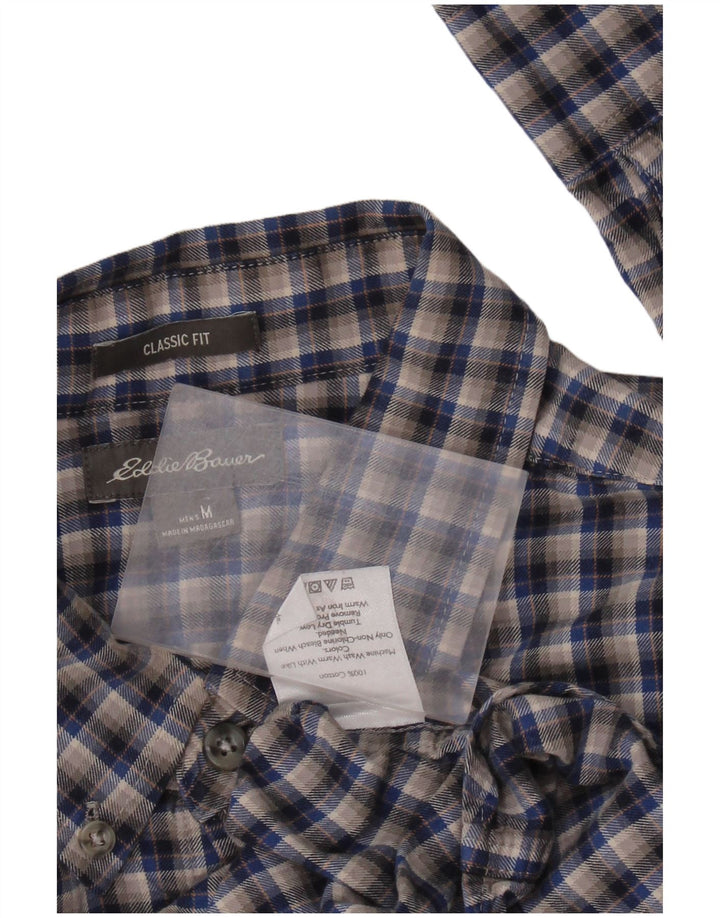 EDDIE BAUER Mens Classic Fit Flannel Shirt Medium Grey Check Cotton