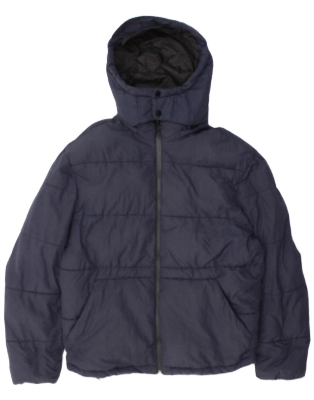 Zara Mens Hooded Padded Jacket UK 40 Large Navy Blue Polyester