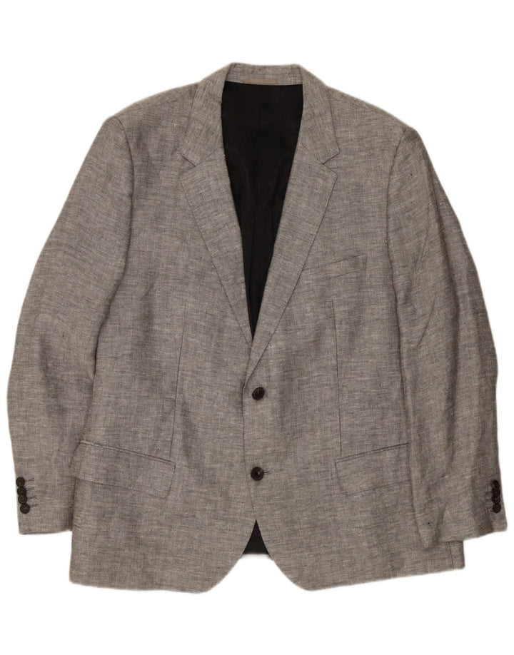Hugo Boss Mens 2 Button Blazer Jacket EU 62 6XL Grey Linen