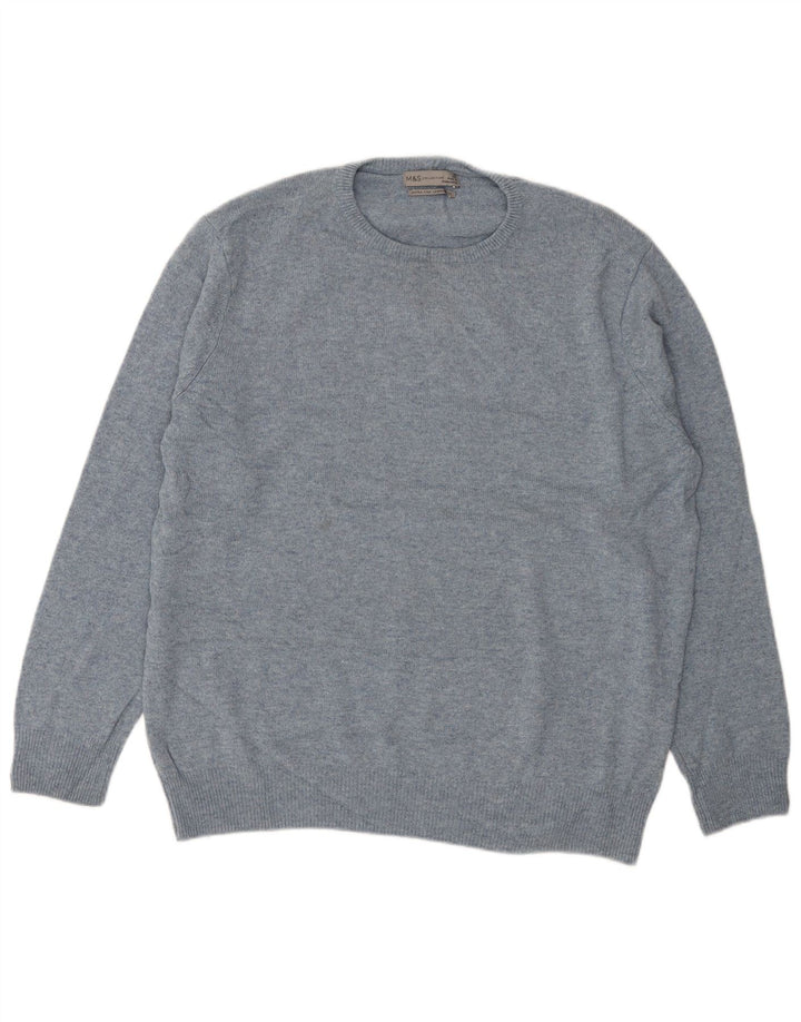 Marks & Spencer Mens Crew Neck Jumper Sweater XL Blue Wool