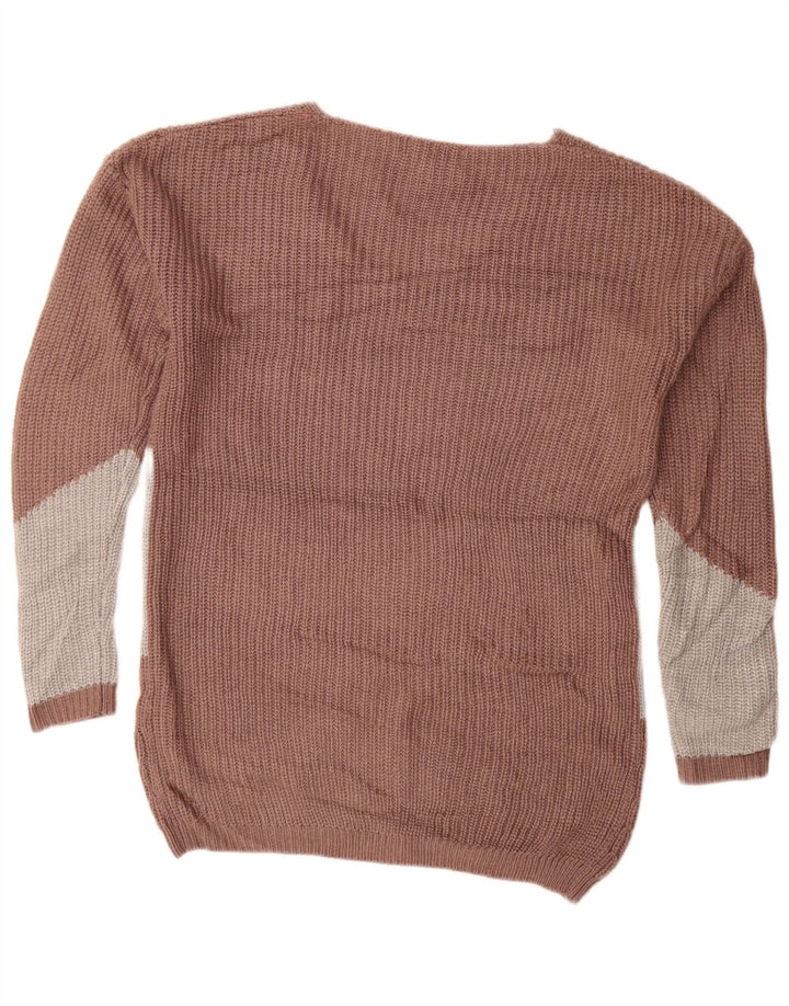 MOSSIMO Womens Oversized V-Neck Jumper Sweater UK 6 XS Brown Colourblock