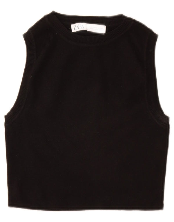 Zara Womens Crop Vest Tank Top UK 8 Small Black Viscose
